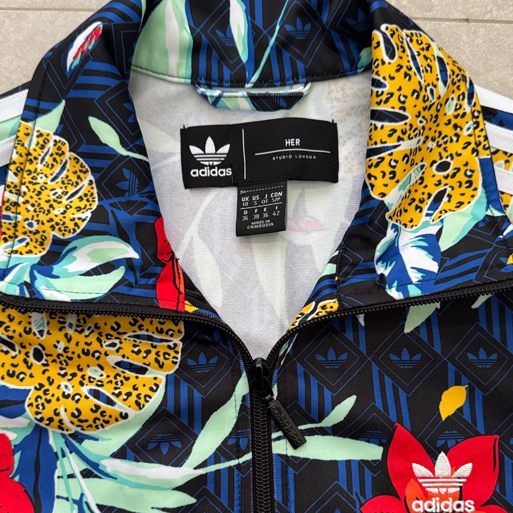 adidas Floral Navy Blue Red Track Jacket and Pants Set - Picture 2 of 13
